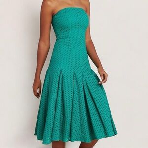 Anthropologie Maeve Leila Eyelet Midi Dress Green Fit Flare Size 6